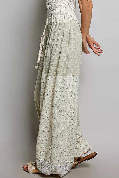 POL Patchwork Mixed Knit Wide Leg Pants - Bitsy Gypsy Boutique