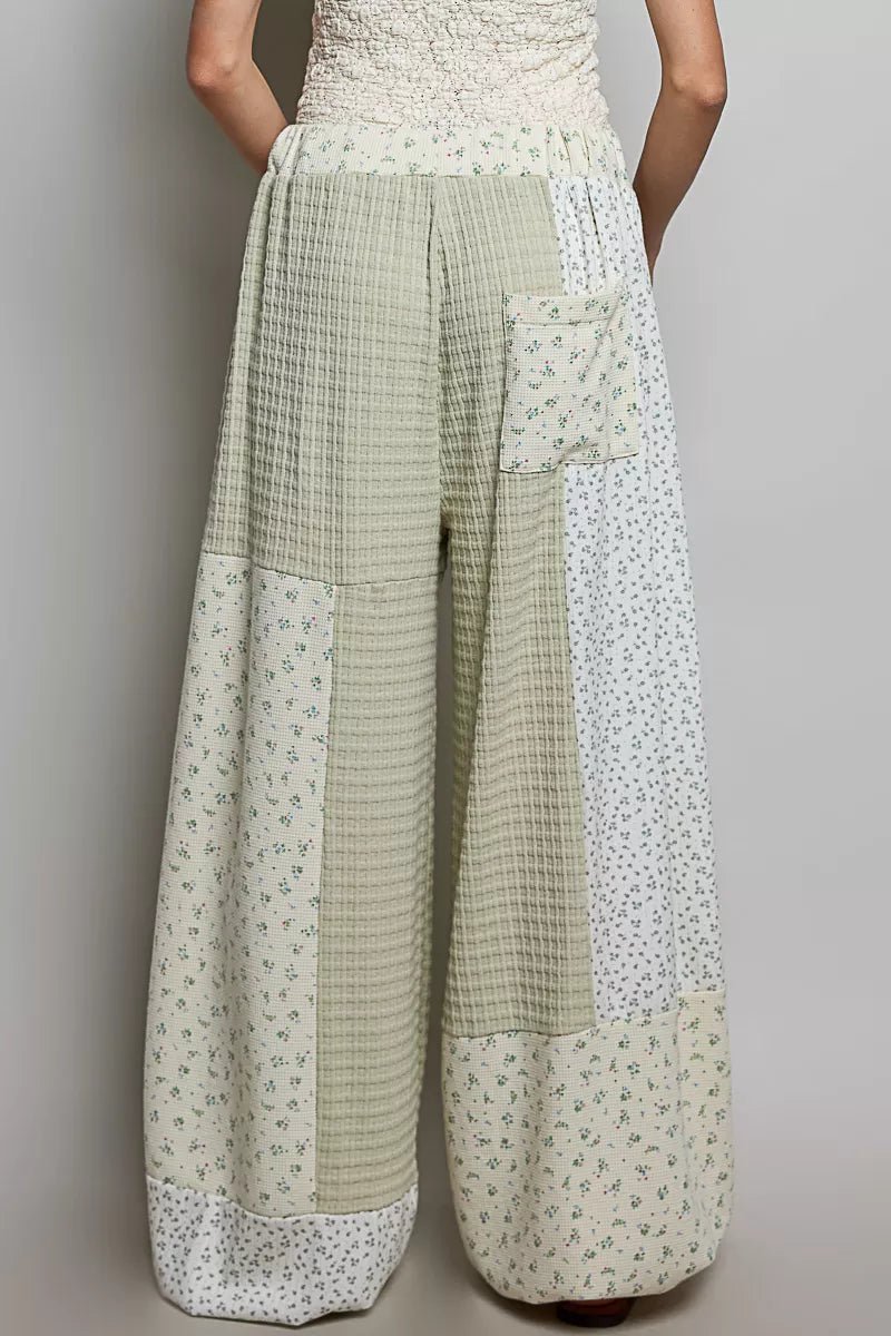 POL Patchwork Mixed Knit Wide Leg Pants - Bitsy Gypsy Boutique