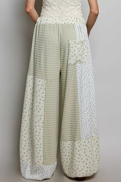 POL Patchwork Mixed Knit Wide Leg Pants - Bitsy Gypsy Boutique