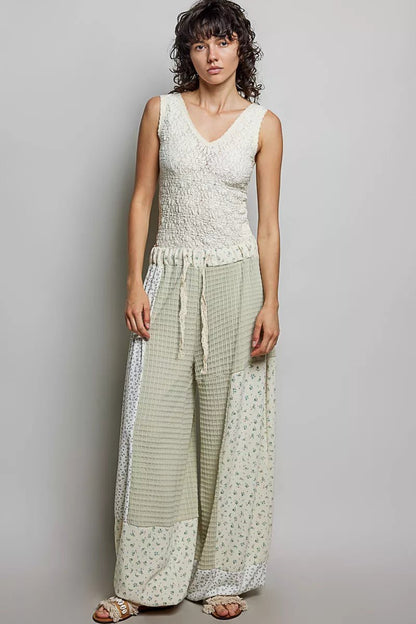 POL Patchwork Mixed Knit Wide Leg Pants - Bitsy Gypsy Boutique