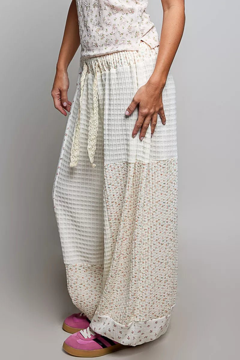 POL Patchwork Mixed Knit Wide Leg Pants - Bitsy Gypsy Boutique