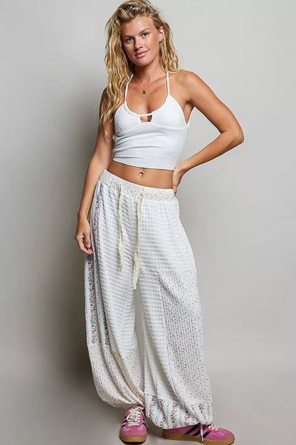 POL Patchwork Mixed Knit Wide Leg Pants - Bitsy Gypsy Boutique