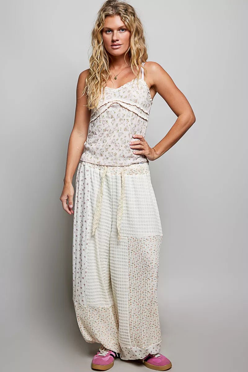 POL Patchwork Mixed Knit Wide Leg Pants - Bitsy Gypsy Boutique
