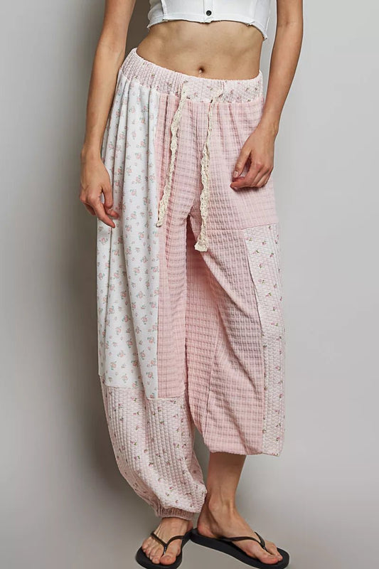 POL Patchwork Mixed Knit Wide Leg Pants - Bitsy Gypsy Boutique