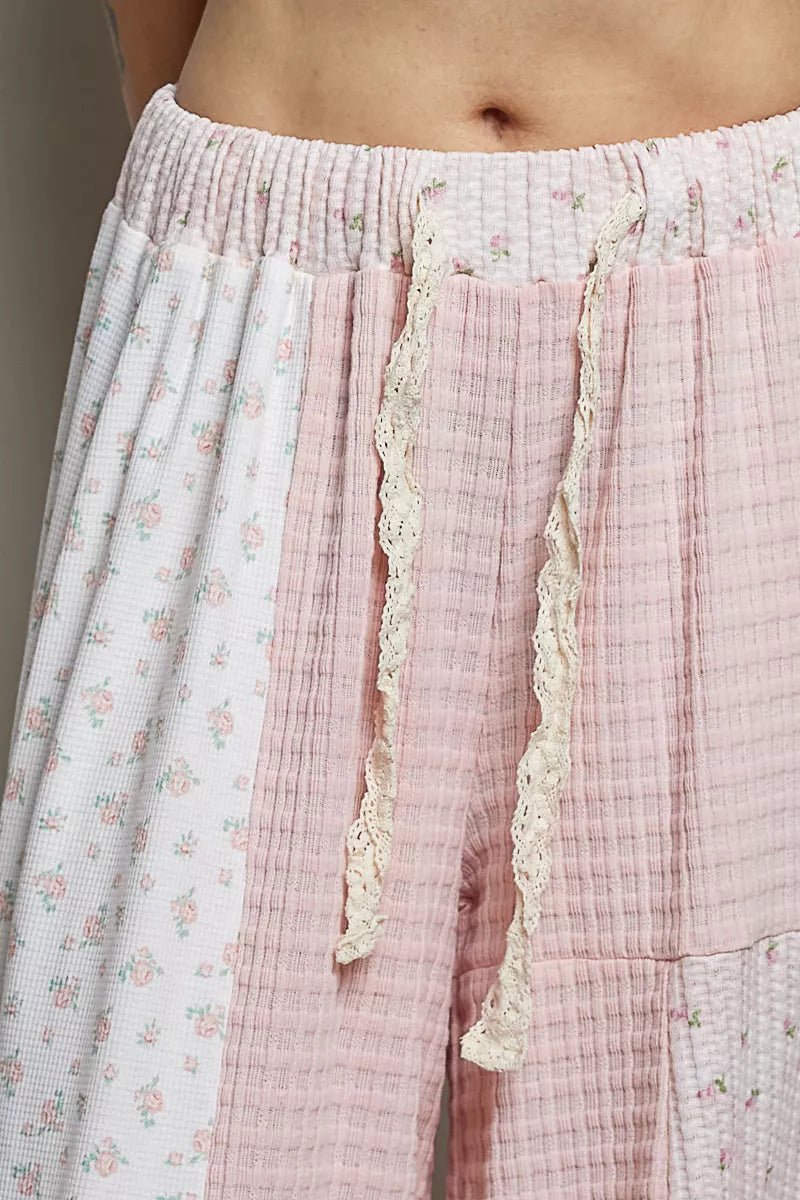 POL Patchwork Mixed Knit Wide Leg Pants - Bitsy Gypsy Boutique