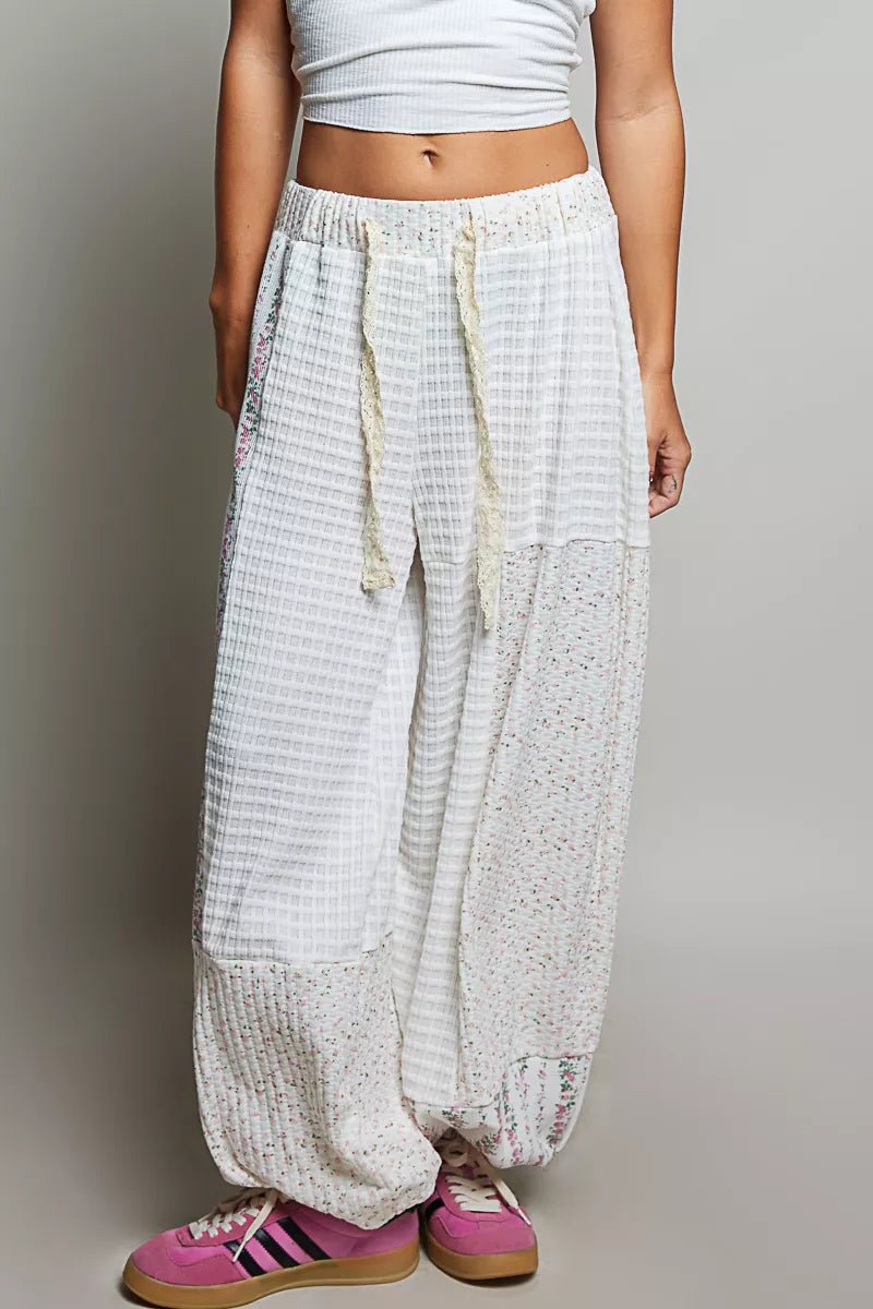 POL Patchwork Mixed Knit Wide Leg Pants - Bitsy Gypsy Boutique