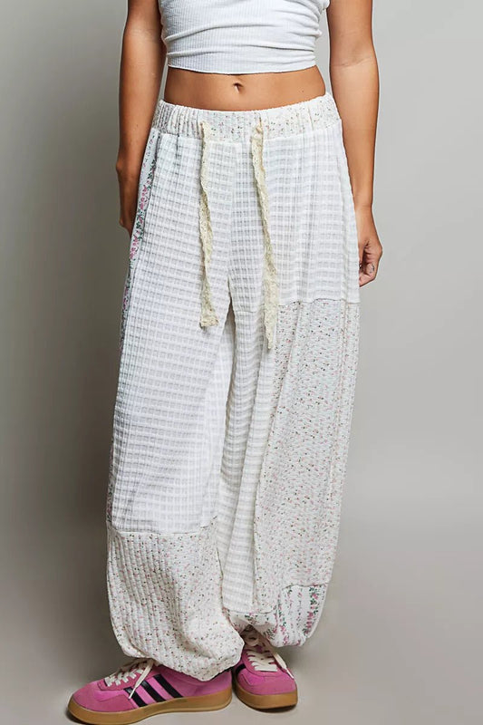 POL Patchwork Mixed Knit Wide Leg Pants - Bitsy Gypsy Boutique