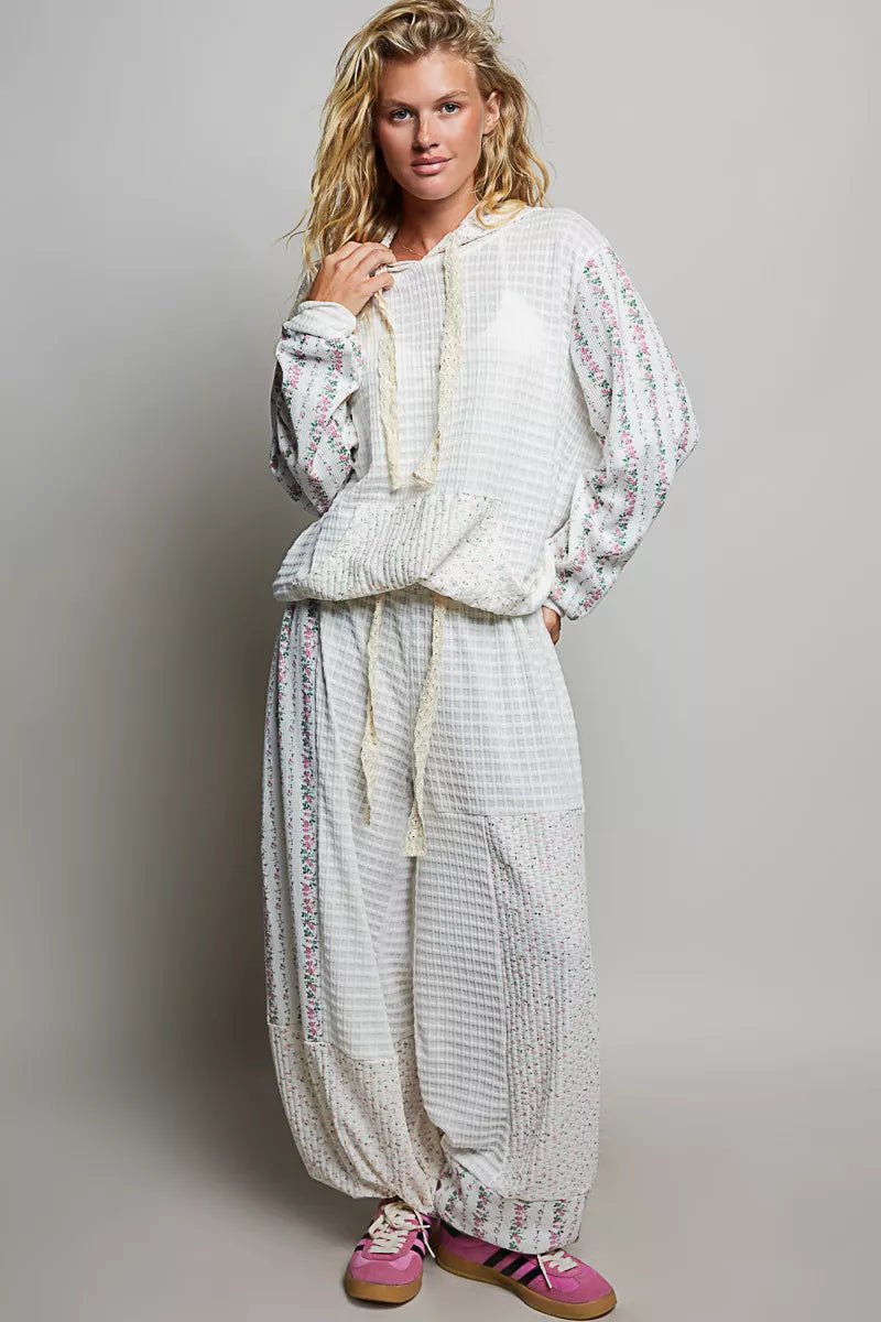 POL Patchwork Mixed Knit Wide Leg Pants - Bitsy Gypsy Boutique
