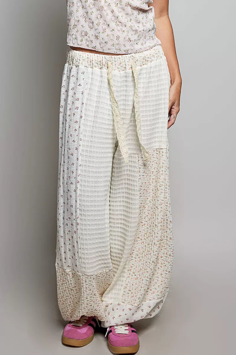 POL Patchwork Mixed Knit Wide Leg Pants - Bitsy Gypsy Boutique