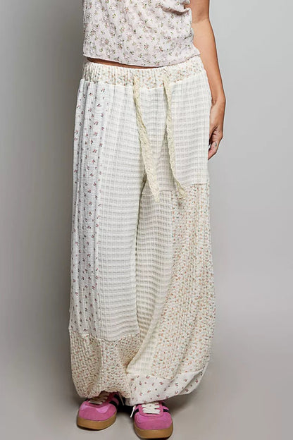 POL Patchwork Mixed Knit Wide Leg Pants - Bitsy Gypsy Boutique