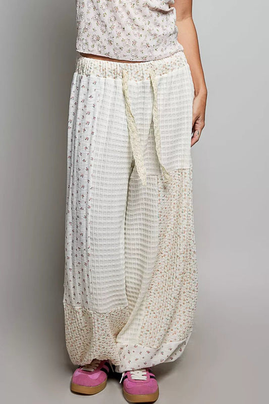 POL Patchwork Mixed Knit Wide Leg Pants - Bitsy Gypsy Boutique