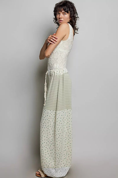 POL Patchwork Mixed Knit Wide Leg Pants - Bitsy Gypsy Boutique