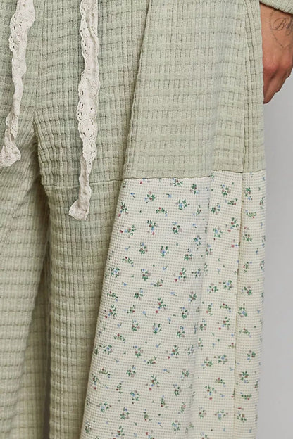 POL Patchwork Mixed Knit Wide Leg Pants - Bitsy Gypsy Boutique