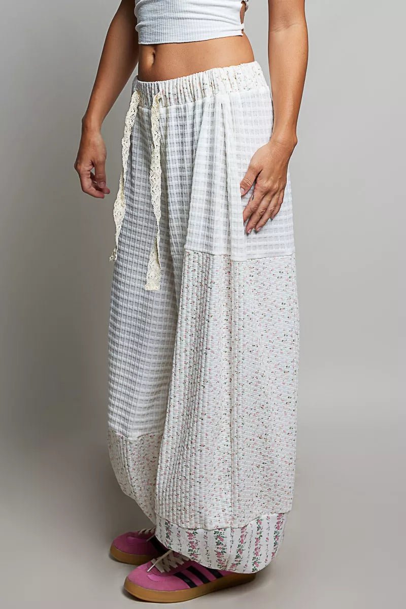 POL Patchwork Mixed Knit Wide Leg Pants - Bitsy Gypsy Boutique