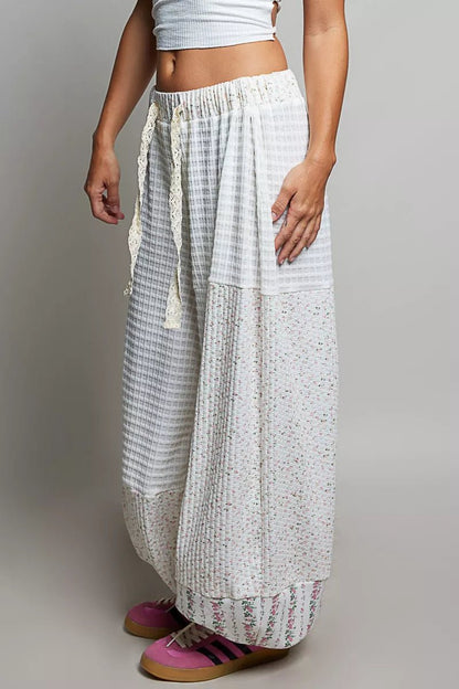 POL Patchwork Mixed Knit Wide Leg Pants - Bitsy Gypsy Boutique