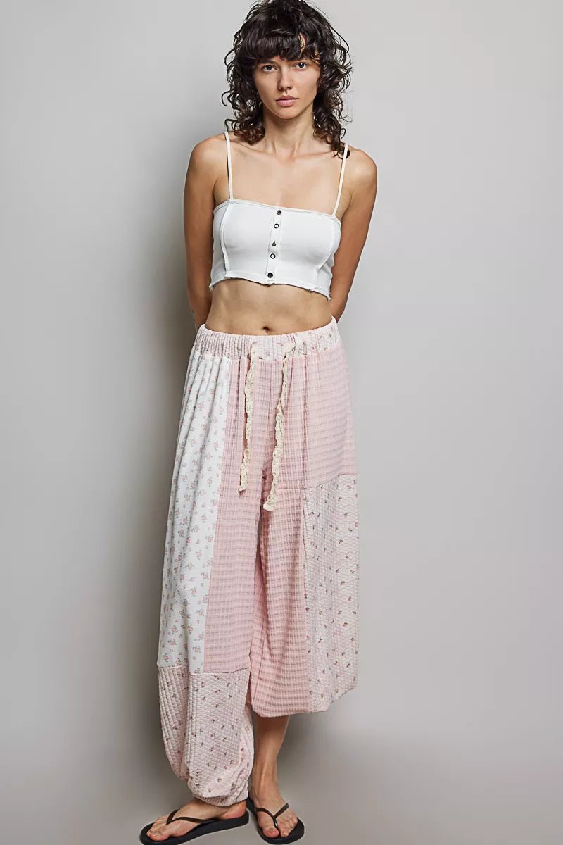 POL Patchwork Mixed Knit Wide Leg Pants - Bitsy Gypsy Boutique