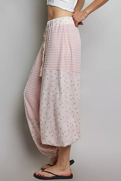 POL Patchwork Mixed Knit Wide Leg Pants - Bitsy Gypsy Boutique