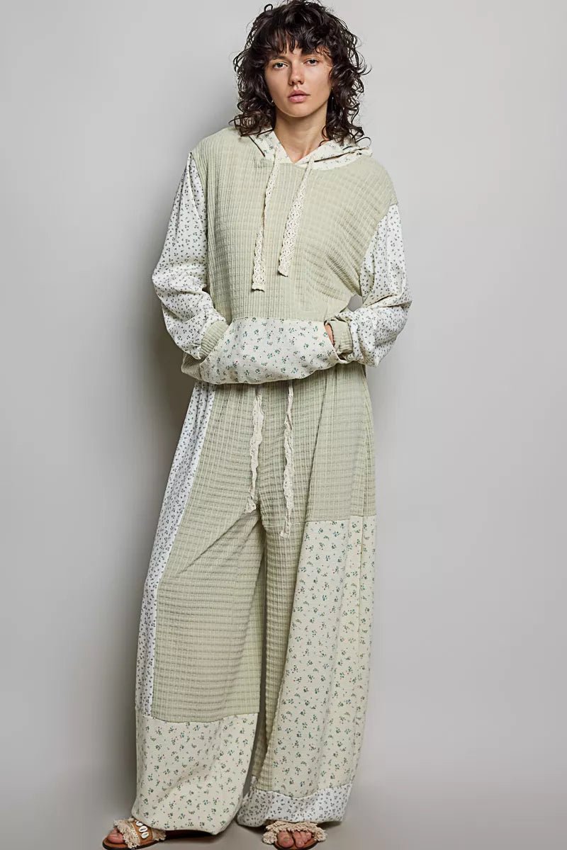 POL Patchwork Mixed Knit Wide Leg Pants - Bitsy Gypsy Boutique