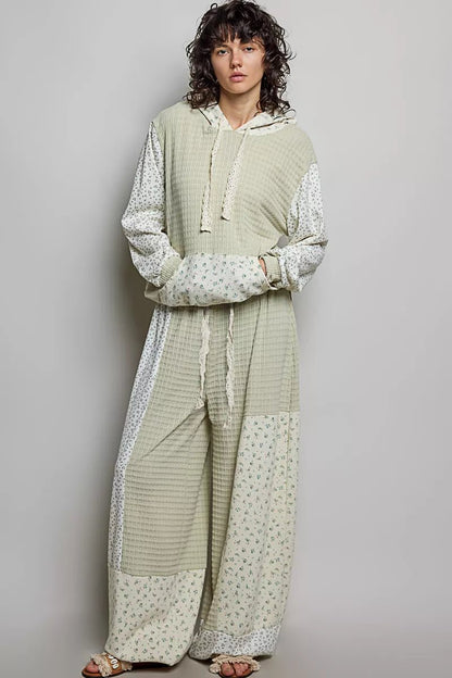 POL Patchwork Mixed Knit Wide Leg Pants - Bitsy Gypsy Boutique