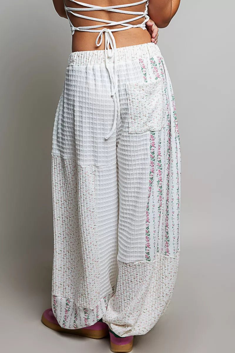 POL Patchwork Mixed Knit Wide Leg Pants - Bitsy Gypsy Boutique