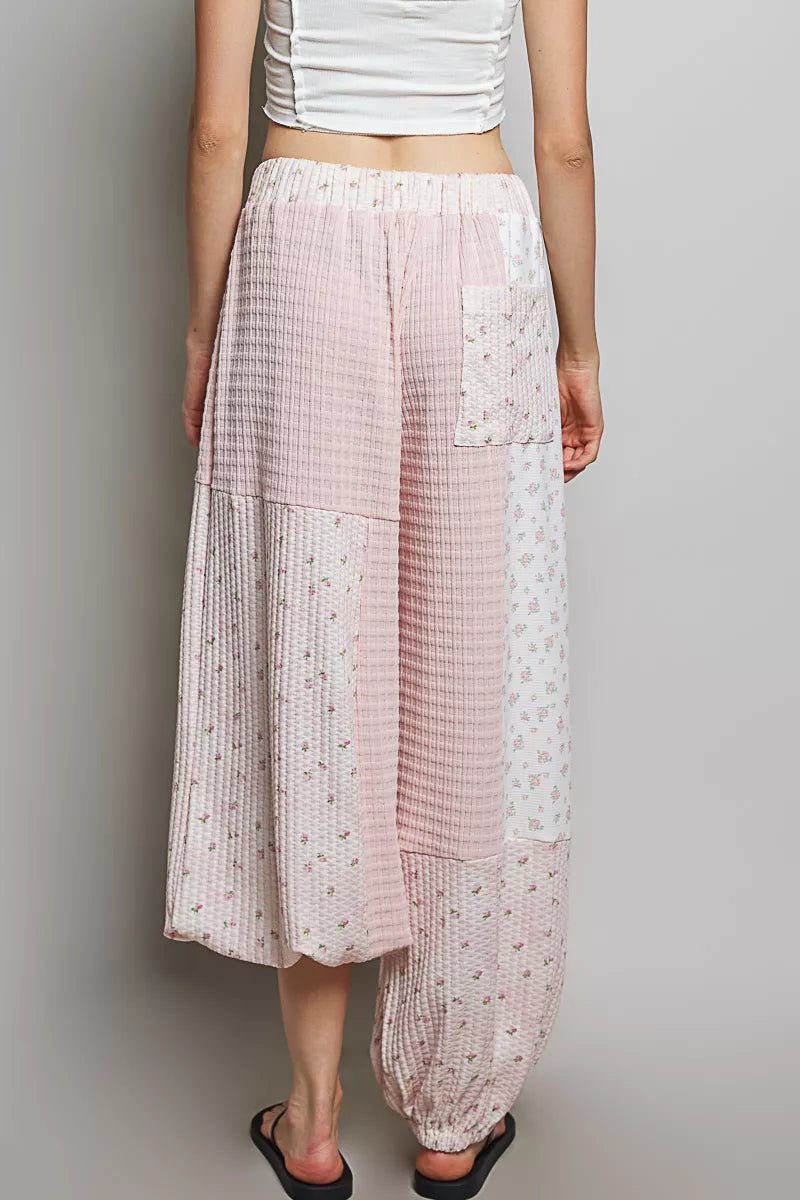 POL Patchwork Mixed Knit Wide Leg Pants - Bitsy Gypsy Boutique