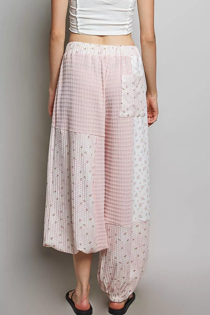 POL Patchwork Mixed Knit Wide Leg Pants - Bitsy Gypsy Boutique