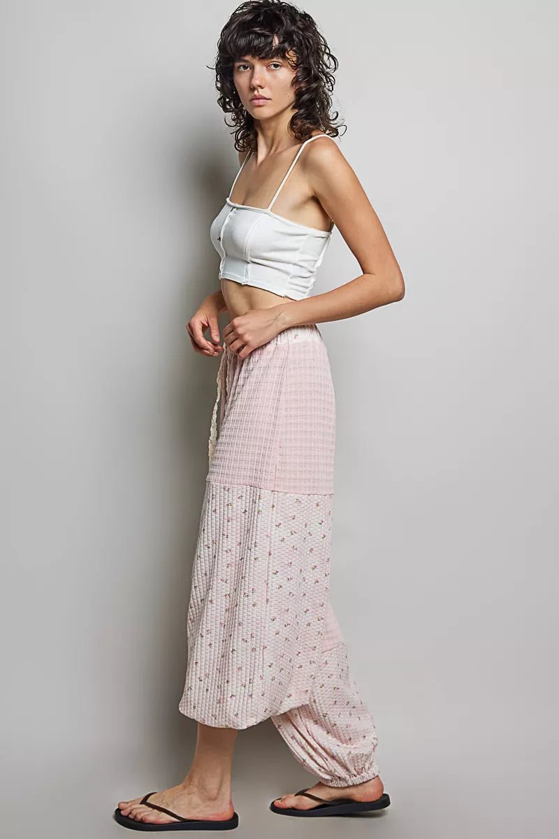 POL Patchwork Mixed Knit Wide Leg Pants - Bitsy Gypsy Boutique