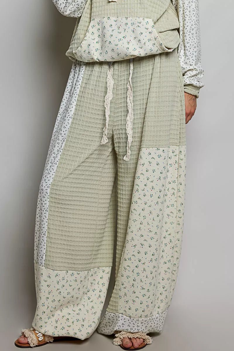 POL Patchwork Mixed Knit Wide Leg Pants - Bitsy Gypsy Boutique
