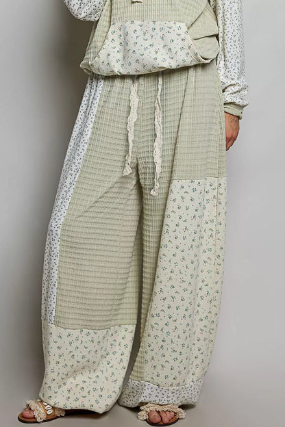 POL Patchwork Mixed Knit Wide Leg Pants - Bitsy Gypsy Boutique
