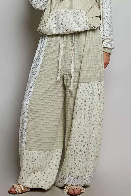 POL Patchwork Mixed Knit Wide Leg Pants - Bitsy Gypsy Boutique