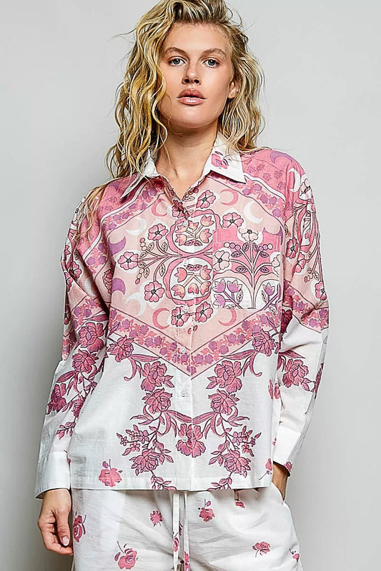 POL Printed Floral Button Down Shirt - Bitsy Gypsy Boutique