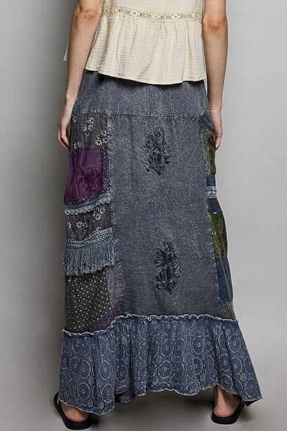 POL Printed Patchwork Embroidered Ruffled Skirt - Bitsy Gypsy Boutique