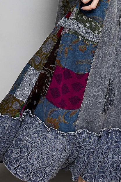 POL Printed Patchwork Embroidered Ruffled Skirt - Bitsy Gypsy Boutique