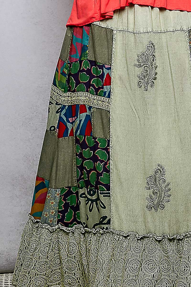 POL Printed Patchwork Embroidered Ruffled Skirt - Bitsy Gypsy Boutique