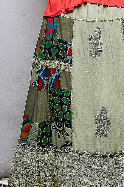 POL Printed Patchwork Embroidered Ruffled Skirt - Bitsy Gypsy Boutique