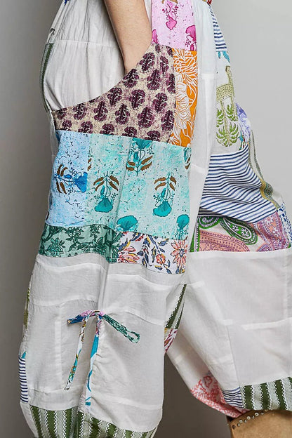 POL Printed Patchwork Wide Leg Pants with Adjustable Side Drawstring - Bitsy Gypsy Boutique