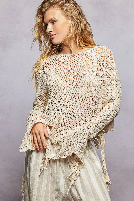 POL Raw Edge Open Sleeve High-Low Cotton Knit Top - Bitsy Gypsy Boutique