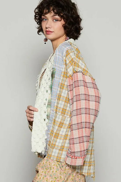 POL Raw Edge Plaid Open Front Cardigan - Bitsy Gypsy Boutique