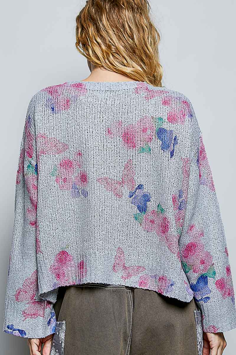 POL Ribbed Butterfly Print Round Neck Knit Top - Bitsy Gypsy Boutique