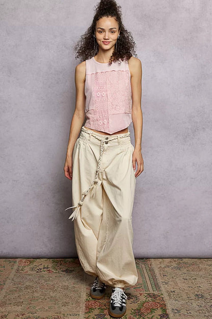 POL Ribbed Round Neck Cropped Tank with Lace Detail - Bitsy Gypsy Boutique