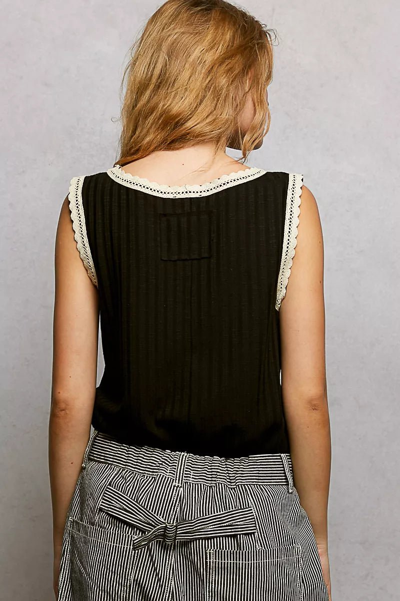 POL Ribbed Round Neck Tank with Lace Trim - Bitsy Gypsy Boutique