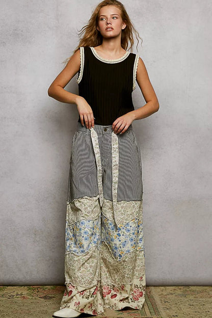 POL Ribbed Round Neck Tank with Lace Trim - Bitsy Gypsy Boutique