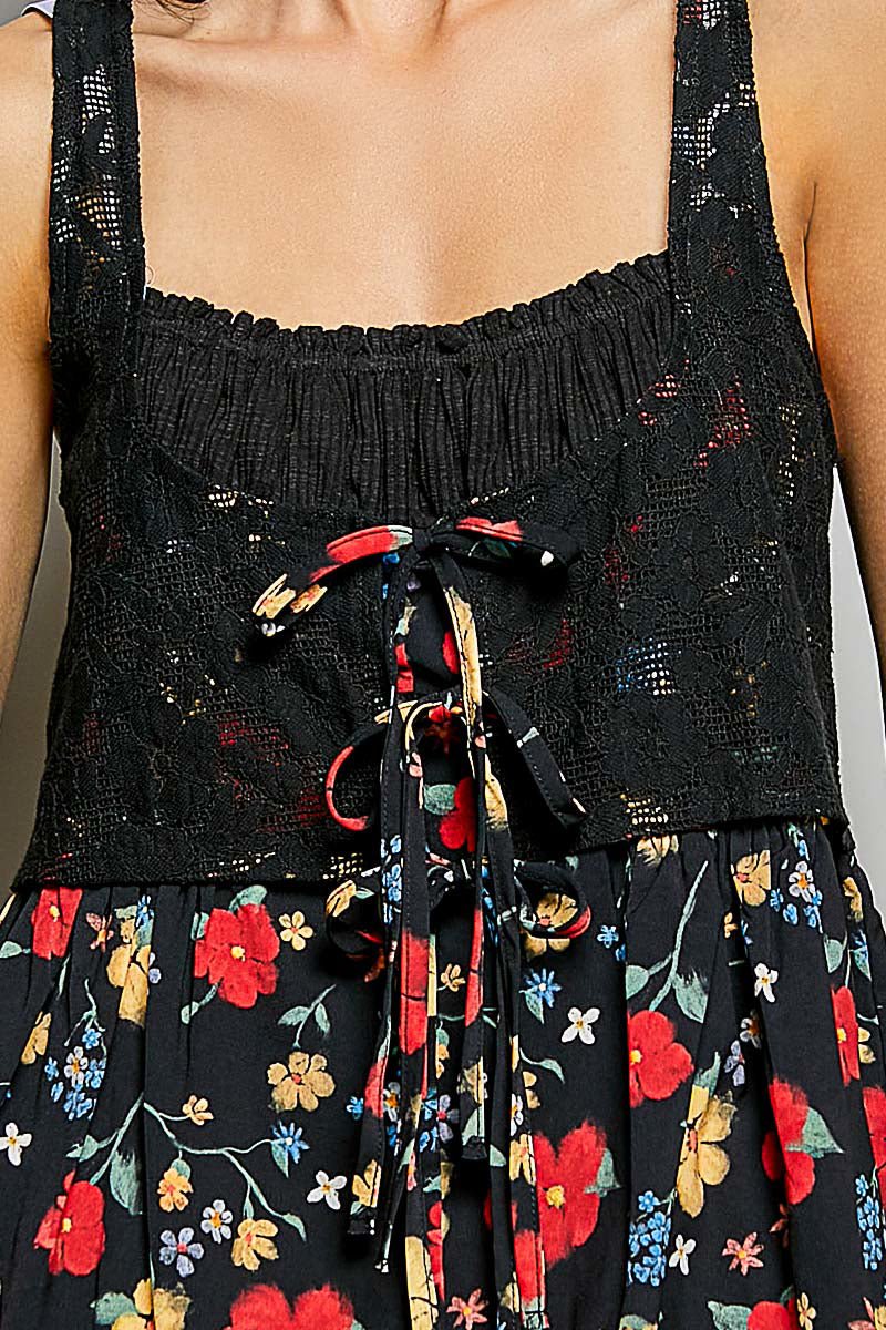 POL Ribbed Sleeveless Top with Lace Bust Floral Woven Patch - Bitsy Gypsy Boutique