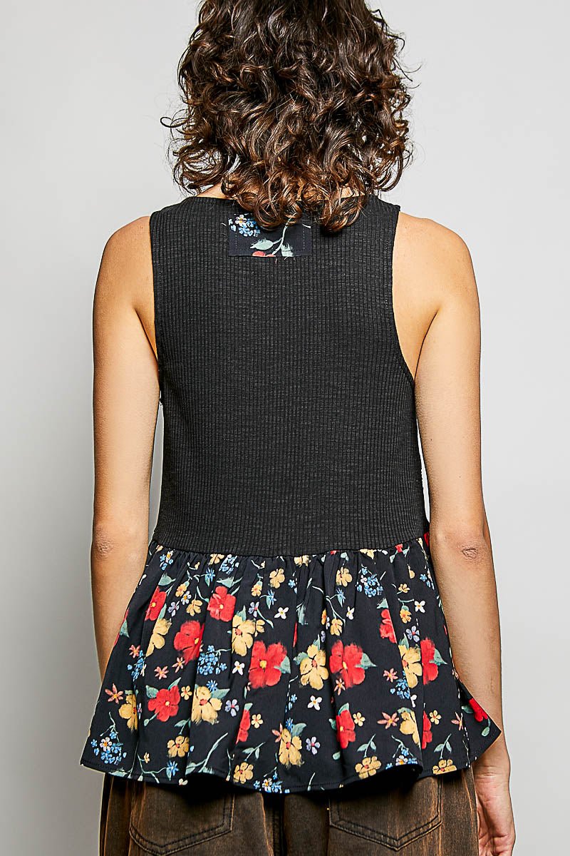 POL Ribbed Sleeveless Top with Lace Bust Floral Woven Patch - Bitsy Gypsy Boutique