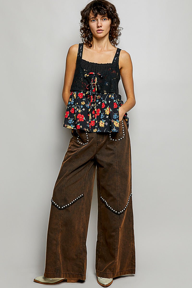 POL Ribbed Sleeveless Top with Lace Bust Floral Woven Patch - Bitsy Gypsy Boutique