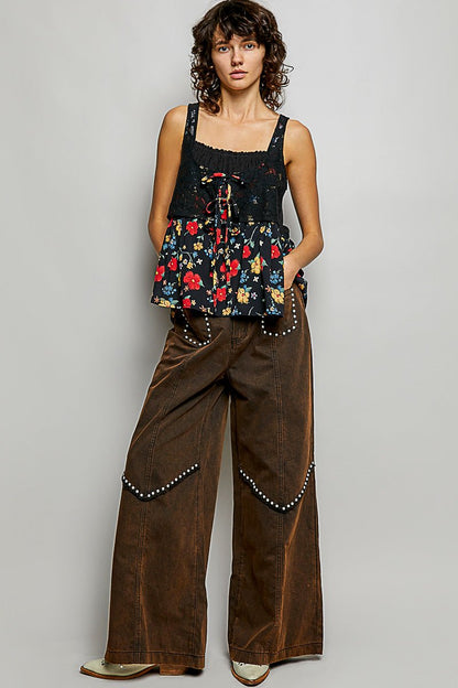 POL Ribbed Sleeveless Top with Lace Bust Floral Woven Patch - Bitsy Gypsy Boutique