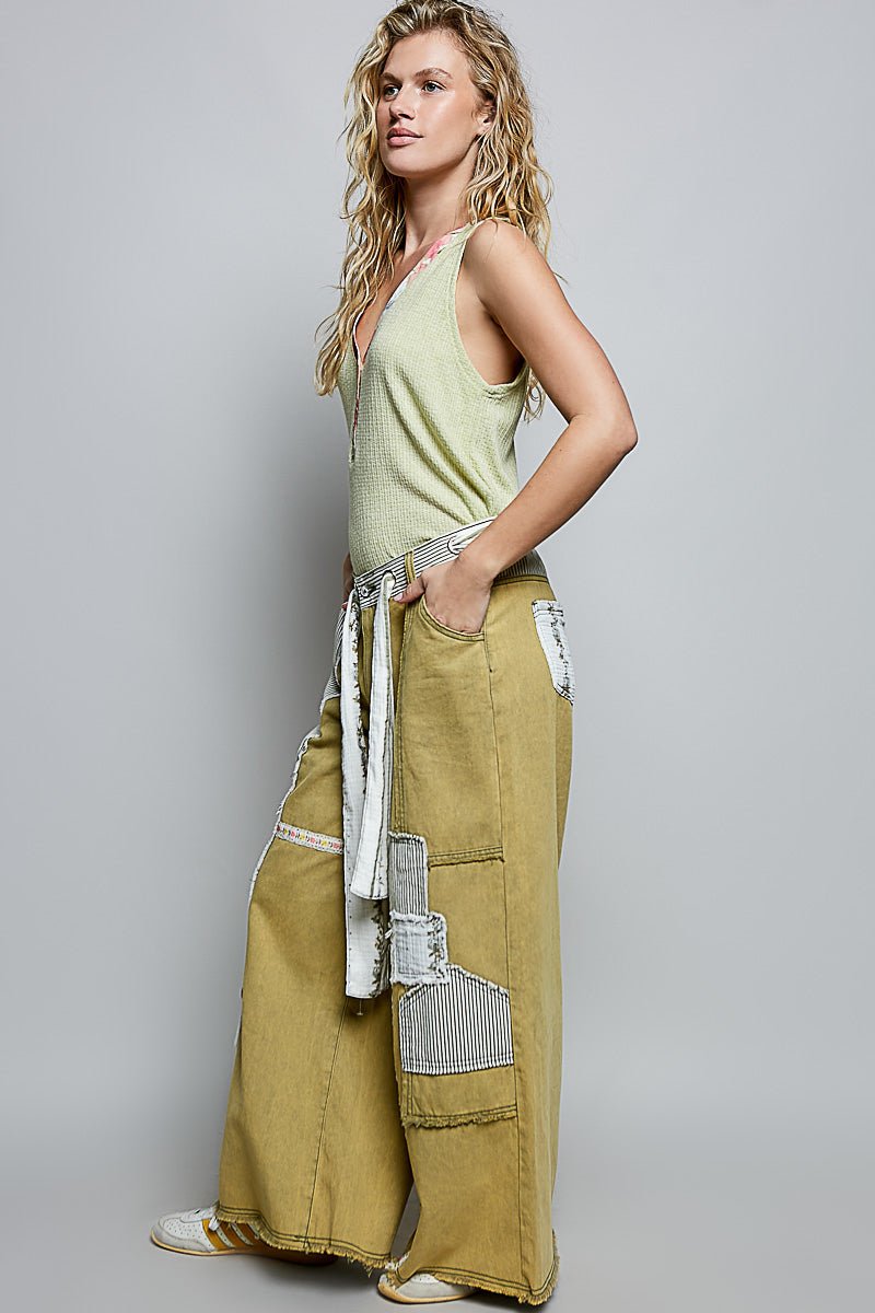 POL Ribbed V - Neck Tank with Contrast Floral Neckband - Bitsy Gypsy Boutique