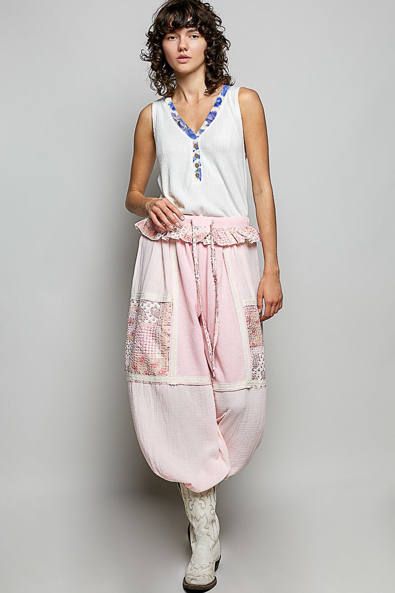 POL Ribbed V - Neck Tank with Contrast Floral Neckband - Bitsy Gypsy Boutique