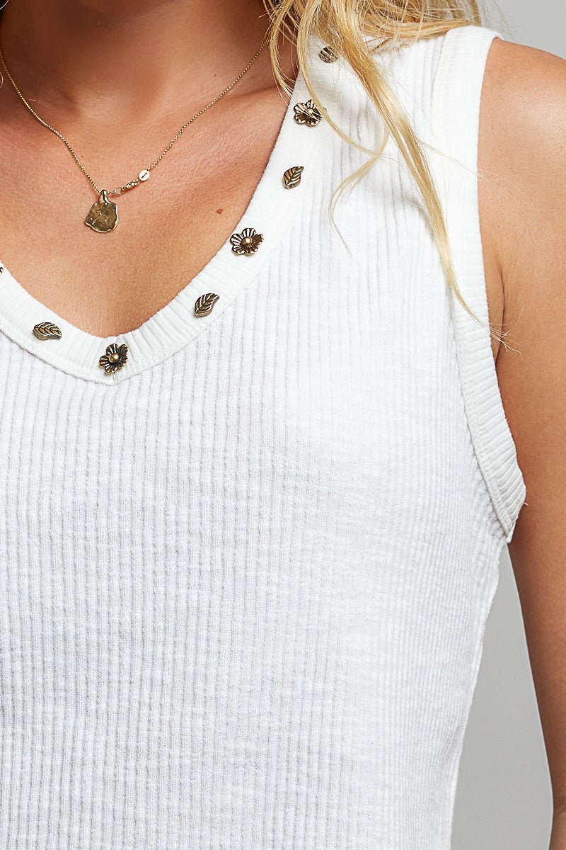 POL Ribbed V - Neck Tank with Stud Point - Bitsy Gypsy Boutique