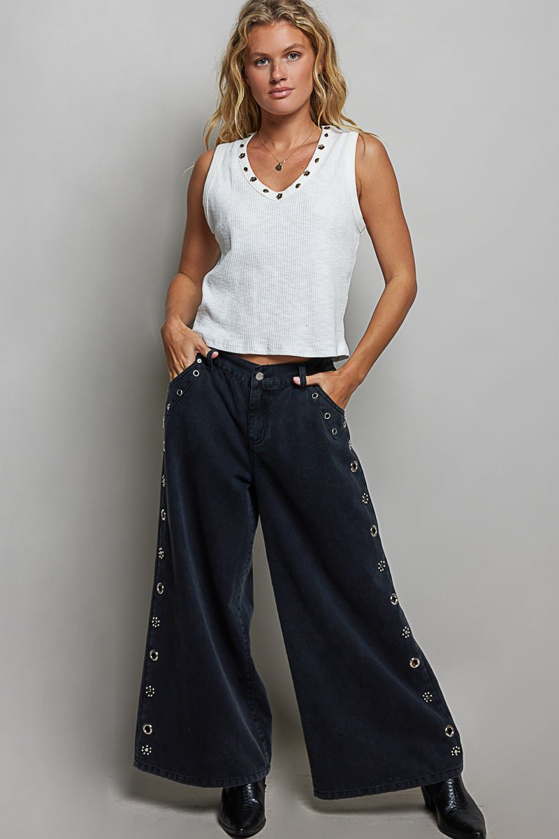 POL Ribbed V - Neck Tank with Stud Point - Bitsy Gypsy Boutique